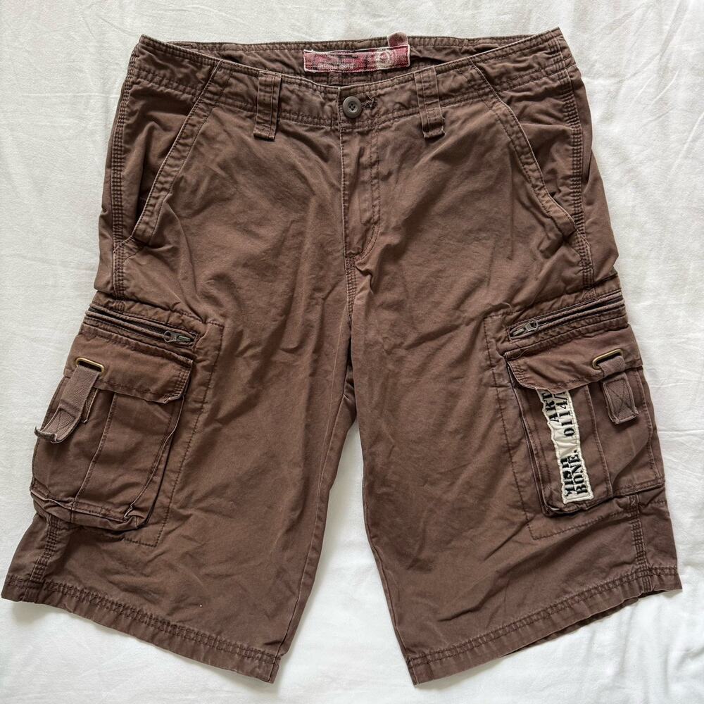 VTG fishbone Cargo Shorts Brown Y2K Tactical Multi Pocket Gorpcore Grunge Sz M